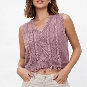 Boohoo Acid Wash Cable Knit Sweater Vest Tank – Size L – NWT – Y2K Grunge